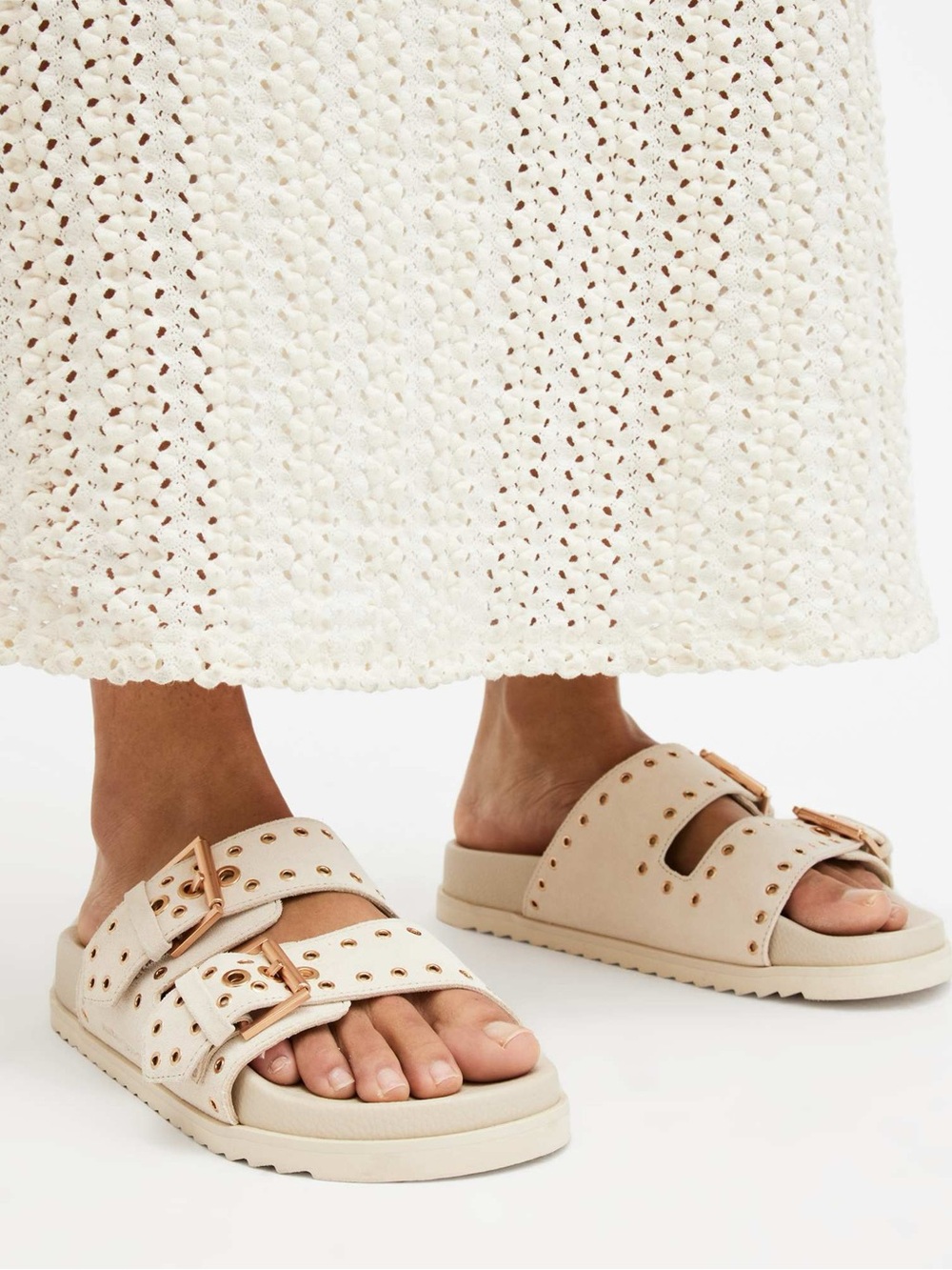 All saints KHAI TWO STRAP SUEDE EYELET SANDALS